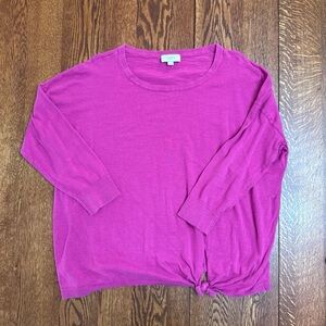 LOFT Women's 3/4 Sleeve Fuchsia Blouse with Knot Detail
